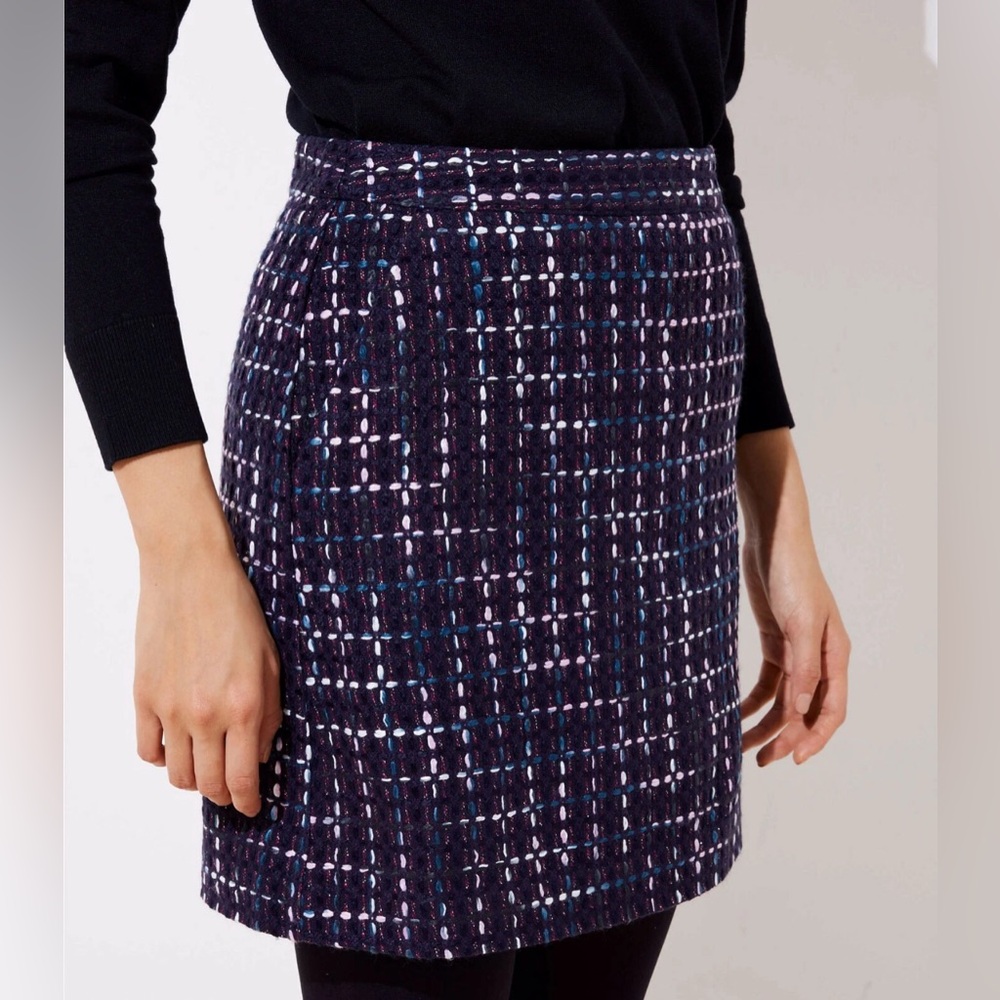 LOFT Tweed pocket shift Navy Pink Plaid Mini Skirt party holiday